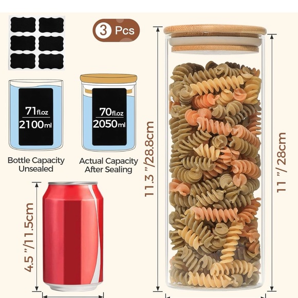 🌸 ComSaf glass spaghetti storage container w/ lids 70oz set of 3 🌸 - Picture 3 of 3